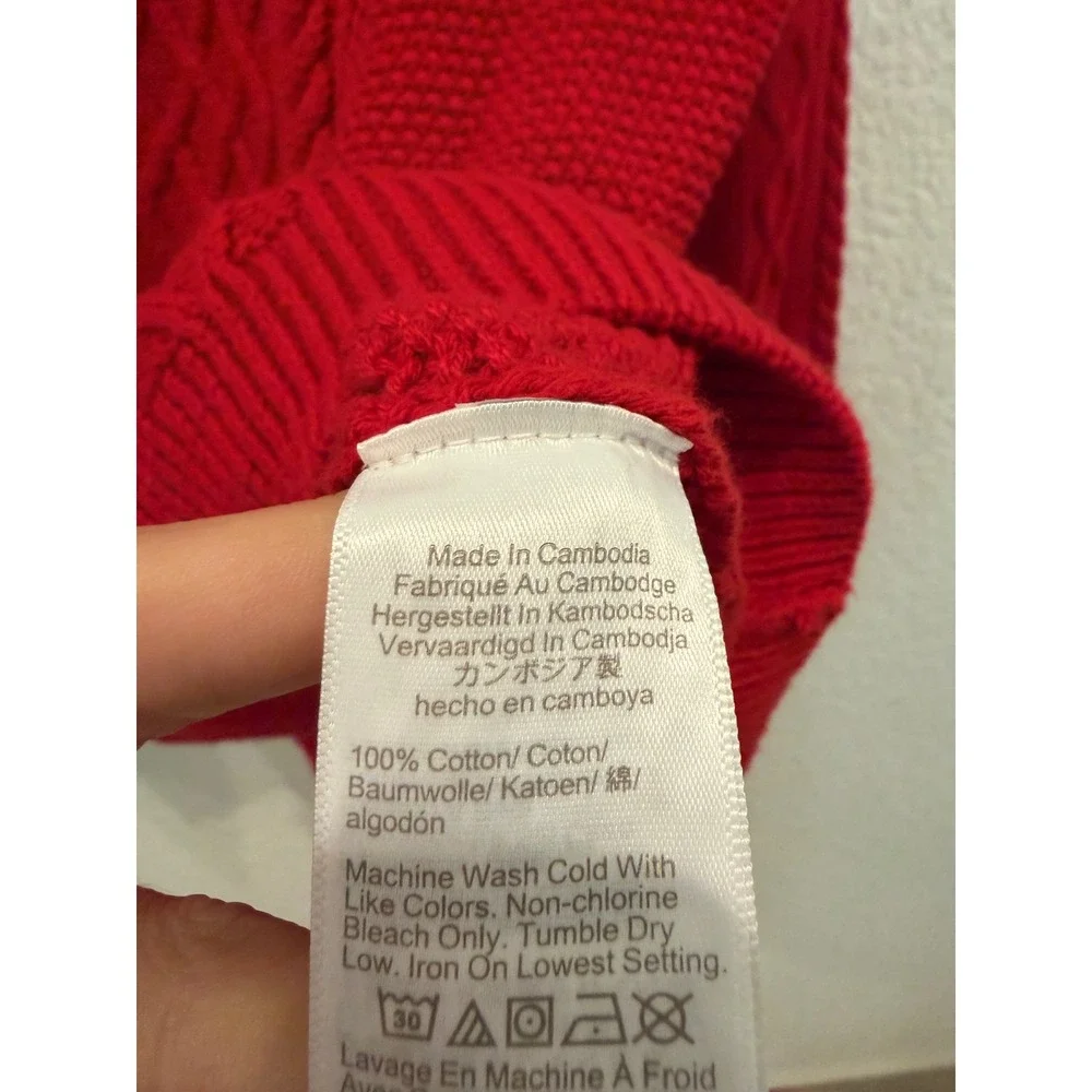 J.Crew Womens 2X Red Cable Knit Sweater 100% Cotton Crewneck Pullover Fisherman - Picture 6 of 10